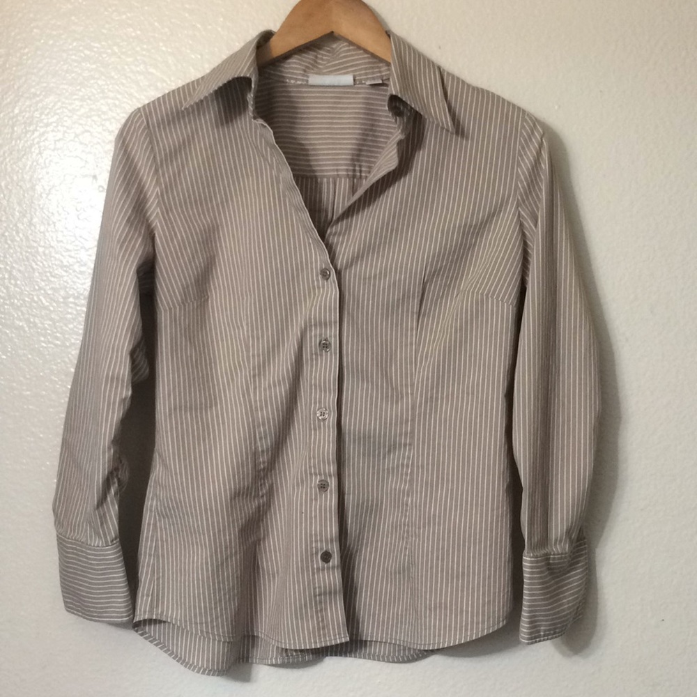 New York & Company Stretch S brown/ white shirt